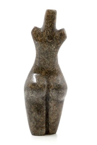 Stenen beeld torso staand 1 persoon, 15 cm hoog, bruin