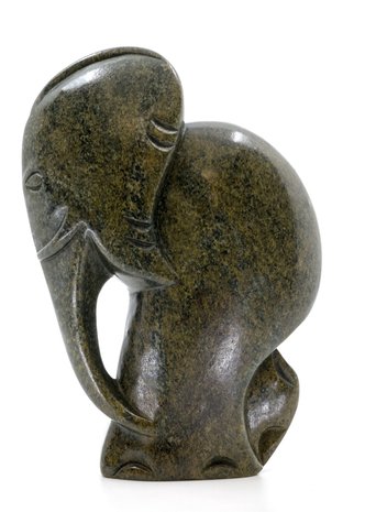 Stenen beeld olifant abstract 1 dier, 16 cm hoog, groen