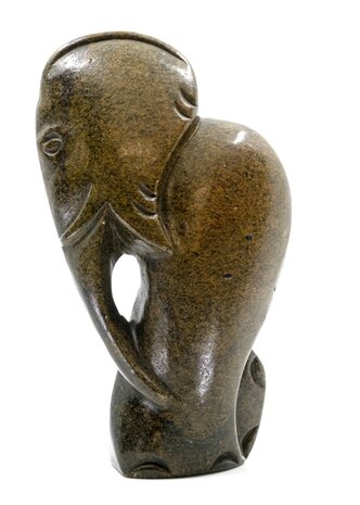 Stenen beeld olifant abstract 1 dier, 16 cm hoog, bruin