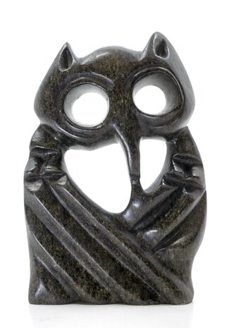 Stenen beeld uil abstract 1 dier, 17 cm hoog, zwart
