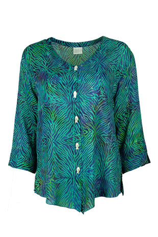 Unikat Artwear kleding blouse 134 violet paars/groen