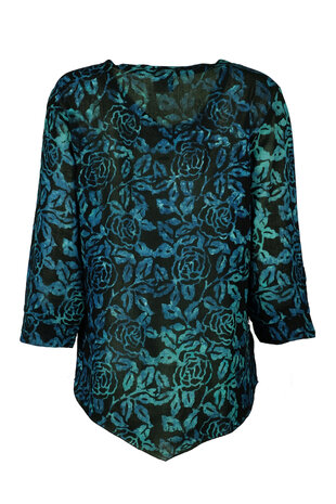 Unikat Artwear kleding blouse 134 houtskool/blauw