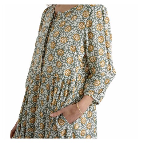 Zen Ethic zomerjurk Daisy Hibis vest country, groen bruin