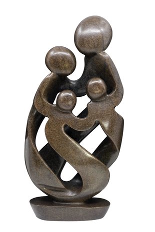 Speksteen beeld familie en gezin 4 personen ouders en 2 kinderen