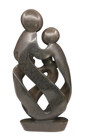 Speksteen beeld familie en gezin 4 personen ouders en 2 kinderen