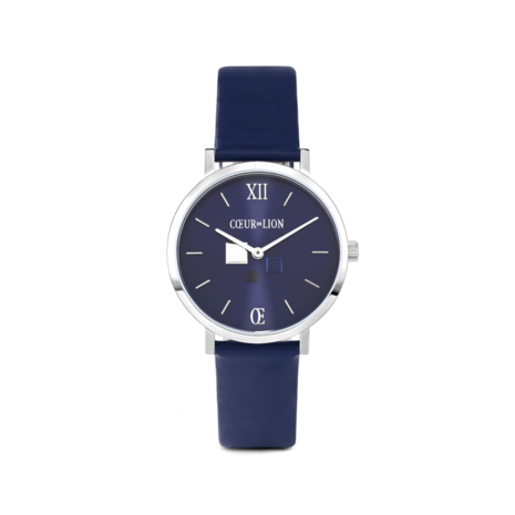 Coeur de Lion Horloge dames 7600/ /0707 Blue Sunray, Lederen horloge band. Horloge blauw dames. Coeur de Lion horloges metalen 