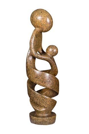 stenen beeld moeder en kind. speksteen bruin beeld uit Afrika en Zimbabwe 31 cm hoog