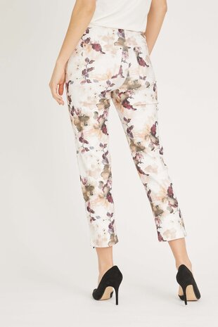 Laurie broek, model Piper Regular Cropped bloem print gebroken wit 100360-11406