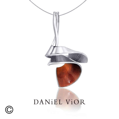 Daniel Vior Espiral ketting sieraden met sterling zilver oranje en rood collier