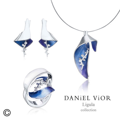 Daniel Vior Ligula sieraden met sterling zilver blauw en paars collier