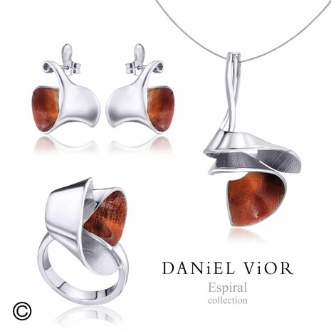 Daniel Vior Espiral sieraden met sterling zilver oranje en rood