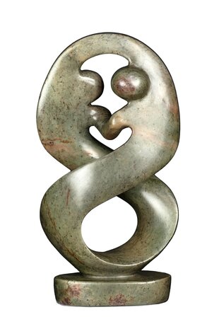 Stenen beeld twisted familie lover groen twee personen 26 cm hoog, groen