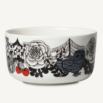 Marimekko servies Oiva kom wit/zwart/rood 100 years Finland 5 dl 068606-193 