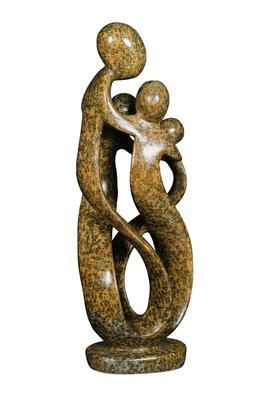 Speksteen beeld familie 4 personen | 41 cm hoog | bruin, leopard