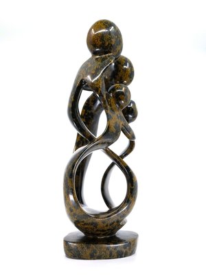 Speksteen beeld familie 4 personen | 47 cm hoog | bruin, leopard