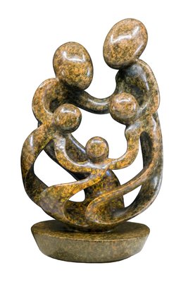 Speksteen beeld familie 5 personen | 28 cm hoog | bruin