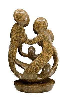 Speksteen beeld familie 5 personen | 28 cm hoog | bruin