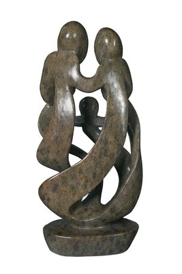 Speksteen beeld familie 5 personen | 30 cm hoog | bruin