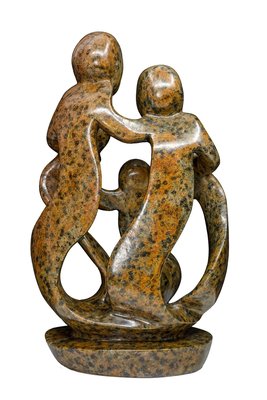 Speksteen beeld familie 5 personen | 38 cm hoog | bruin, leopard