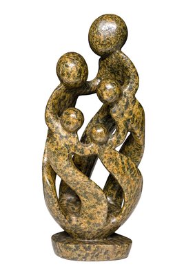 Speksteen beeld familie 5 personen | 43 cm hoog | bruin, leopard