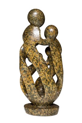 Speksteen beeld familie 5 personen | 43 cm hoog | bruin, leopard