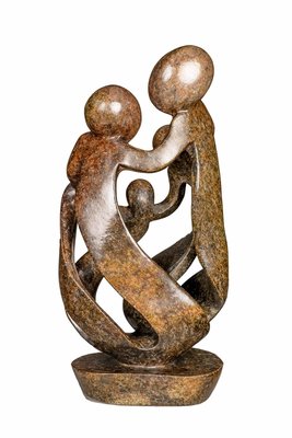 Speksteen beeld familie 5 personen | 46 cm hoog | bruin