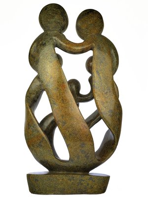 Speksteen beeld familie 5 personen | 57 cm hoog | bruin