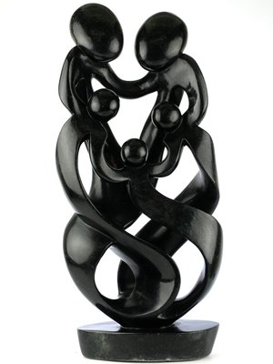 Speksteen beeld familie 5 personen | 56 cm hoog | zwart