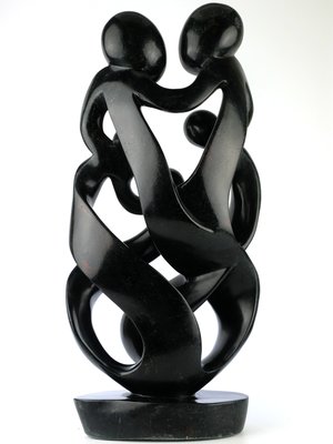 Speksteen beeld familie 5 personen | 56 cm hoog | zwart