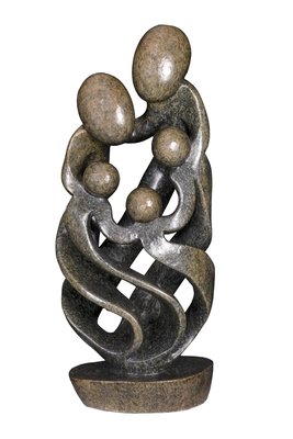 Speksteen beeld familie 5 personen | 56 cm hoog |bruin