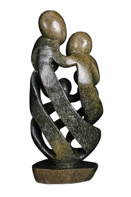 Speksteen beeld familie 5 personen | 56 cm hoog |bruin