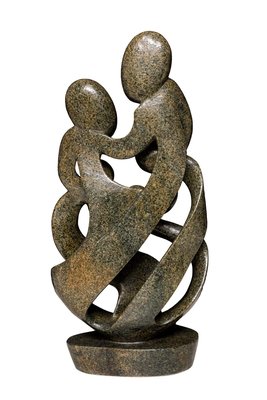 Speksteen beeld familie 5 personen | 56 cm hoog | bruin