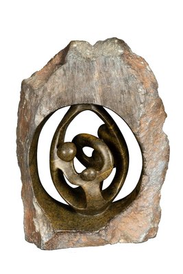 Speksteen beeld ruwe lover familie 4 personen | 26 cm hoog | bruin