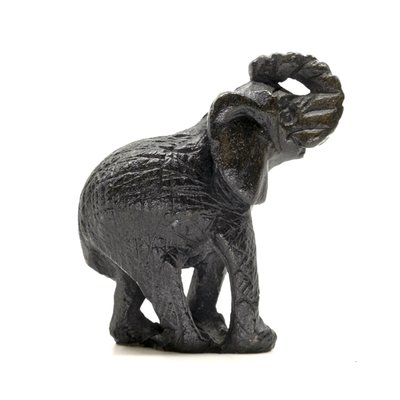 Stenen beeld olifant ruw 1 dier, 7 cm hoog, zwart