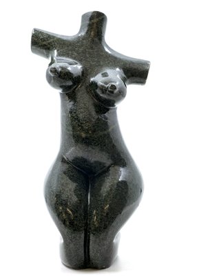 Stenen beeld torso knielend 1 persoon, 24 cm hoog, groen