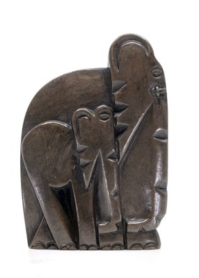 Stenen beeld olifant met baby abstract 1 dier, 13 cm hoog, bruin