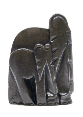 Stenen beeld olifant met baby abstract 1 dier, 14 cm hoog, zwart