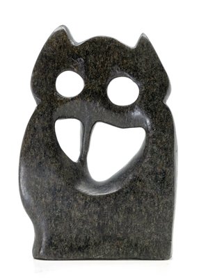 Stenen beeld uil abstract 1 dier, 17 cm hoog, zwart
