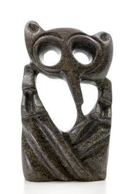 Stenen beeld uil abstract 1 dier, 17 cm hoog, bruin