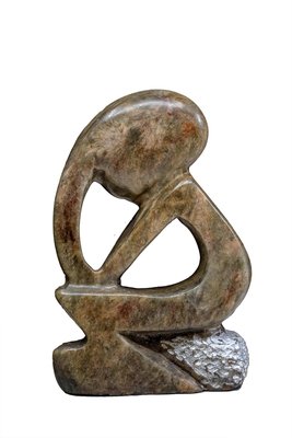 Speksteen beeld denker zittend abstract | 10 cm hoog | bruin