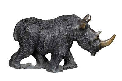 Speksteen beeld neushoorn ruw 1 dier | 10 cm hoog | zwart