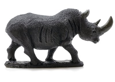 Stenen beeld neushoorn ruw 1 dier, 15 cm hoog, zwart