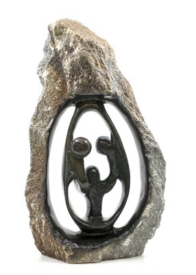 Speksteen beeld ruw familie 3 personen | 43 cm hoog |  Groen/bruin