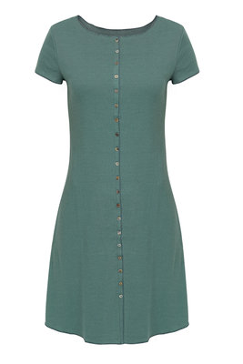 Jalfe 11858-1-408H jurk met knopen ekologisch katoen groen/blauwgroen