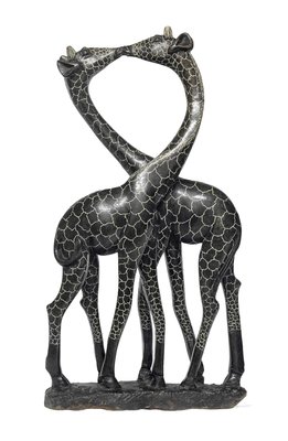 Stenen beeld dier, 2 Giraffes koppel 60 cm zwart