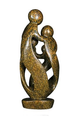 Speksteen beeld familie 4 personen | 40 cm hoog | bruin, leopard