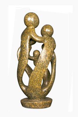 Speksteen beeld familie 5 personen | 42 cm hoog | bruin