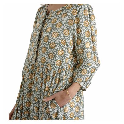 Zen Ethic zomerjurk Daisy Hibis vest country, groen bruin