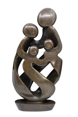 Speksteen beeld familie 4 personen | 46 cm hoog | bruin