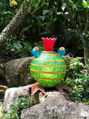 Glasstudio Borowski Froggy, Kikker groen met oranje strepen